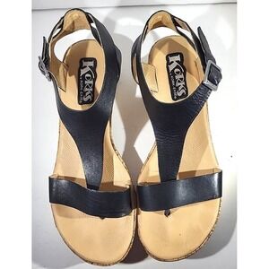 Korks by Kork‑Ease Women's Sandals 9 Black Leather Cork Sole Low Wedge Comfort